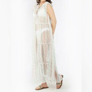 America & Beyond Tiered Floral Print Sheer Cover Up Dress Medium NWT